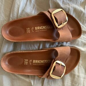 Birkenstock Tan Sandals with Gold Buckle